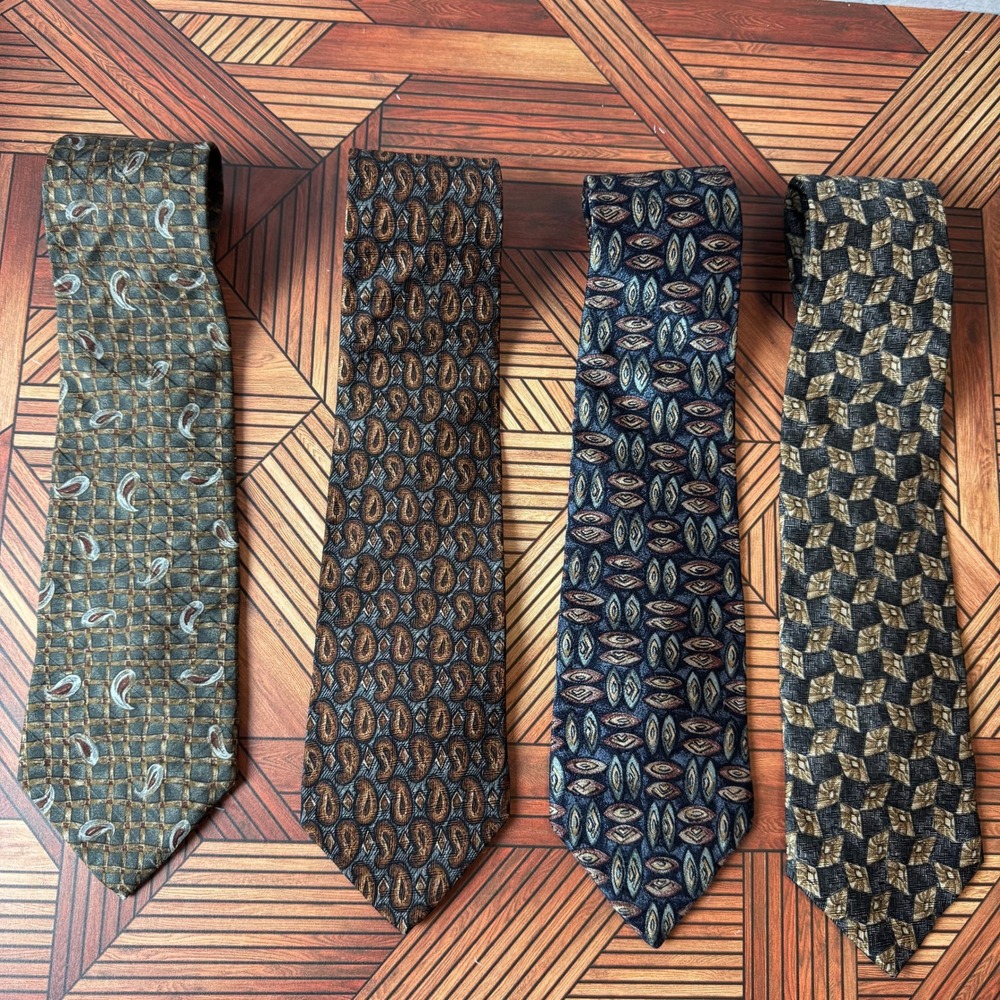 Lot of 4 Vintage Bugatti 100% Silk Ties Bold Pattern Italian Weave Paisley Geo
